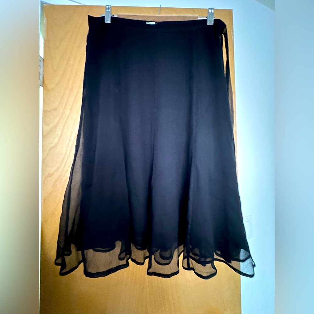 J crew black SILK crepe babydoll cut midi skirt with tie straps